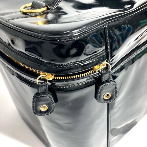 CHANEL vintage CC Vanity Bag 2WAY Shoulder Bag Hand Bag Patent Leather Black - Picture 13 of 14